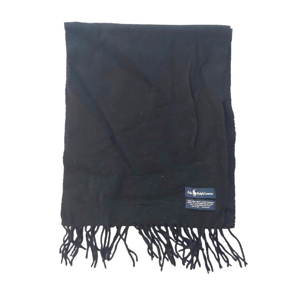 POLO Ralph Lauren Solid Black Scarf Embroidered Yellow Pony POLO Logo Scarves - Picture 4 of 6